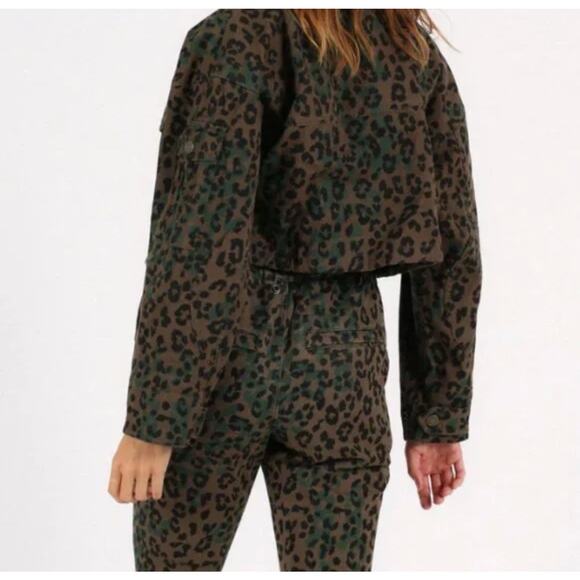 NWT Pam & Gela Leopard Print Cropped Utility Jacket Army Green Size S EdgyChic - Picture 2 of 12